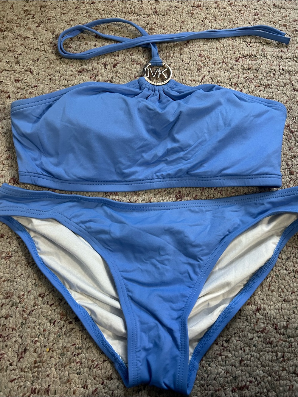 Michael Kors Sky Blue Bandeau Bikini with MK Medallion